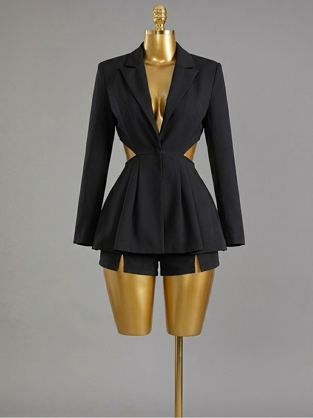 Black Tailored Peplum Blazer Jacket and short set